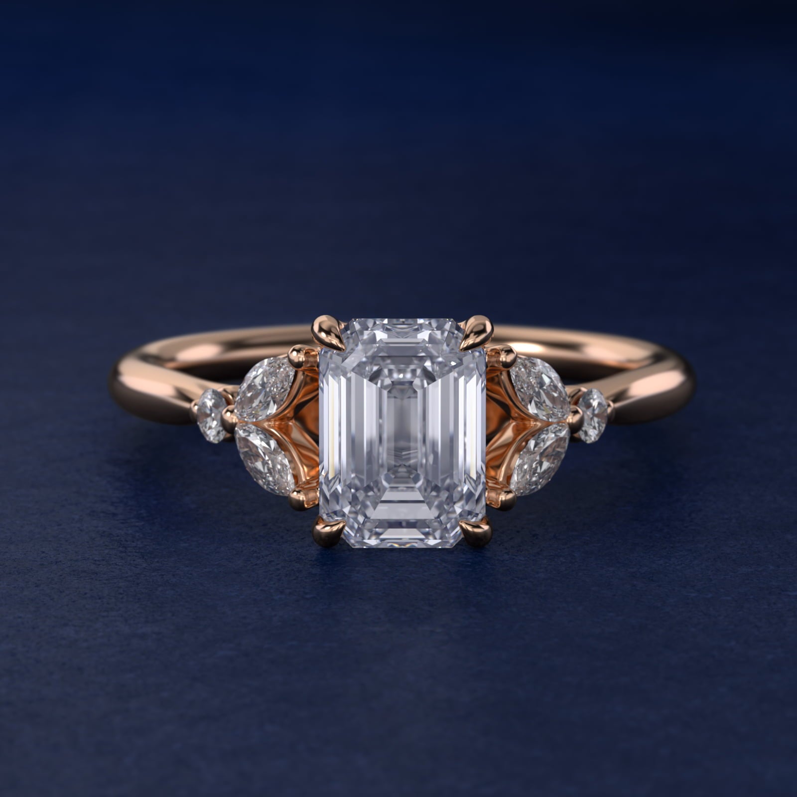 Floral Marquise Diamond Engagement Ring in 18k Rose Gold - Emerald Center