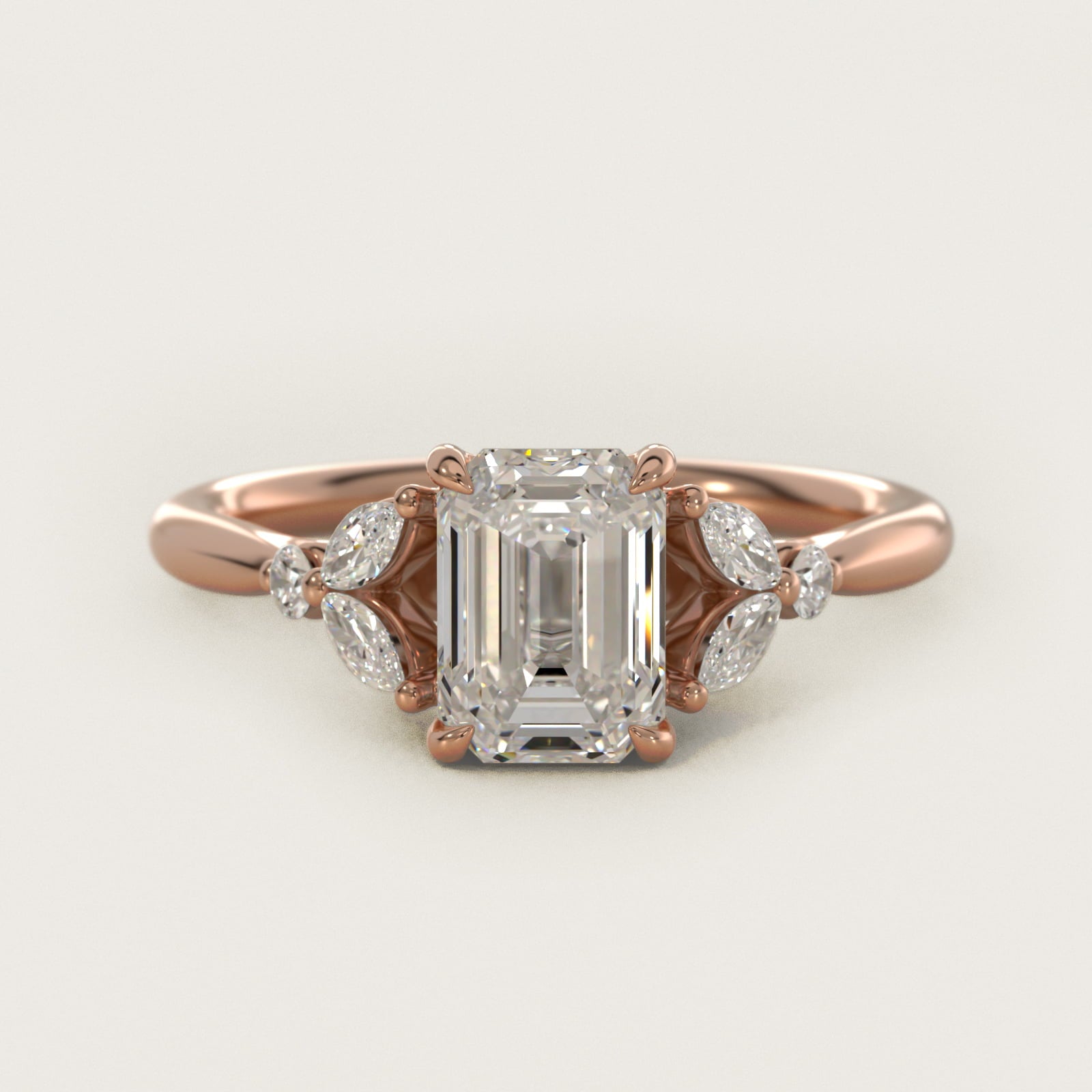 Floral Marquise Diamond Engagement Ring in 14k Rose Gold - Emerald Center