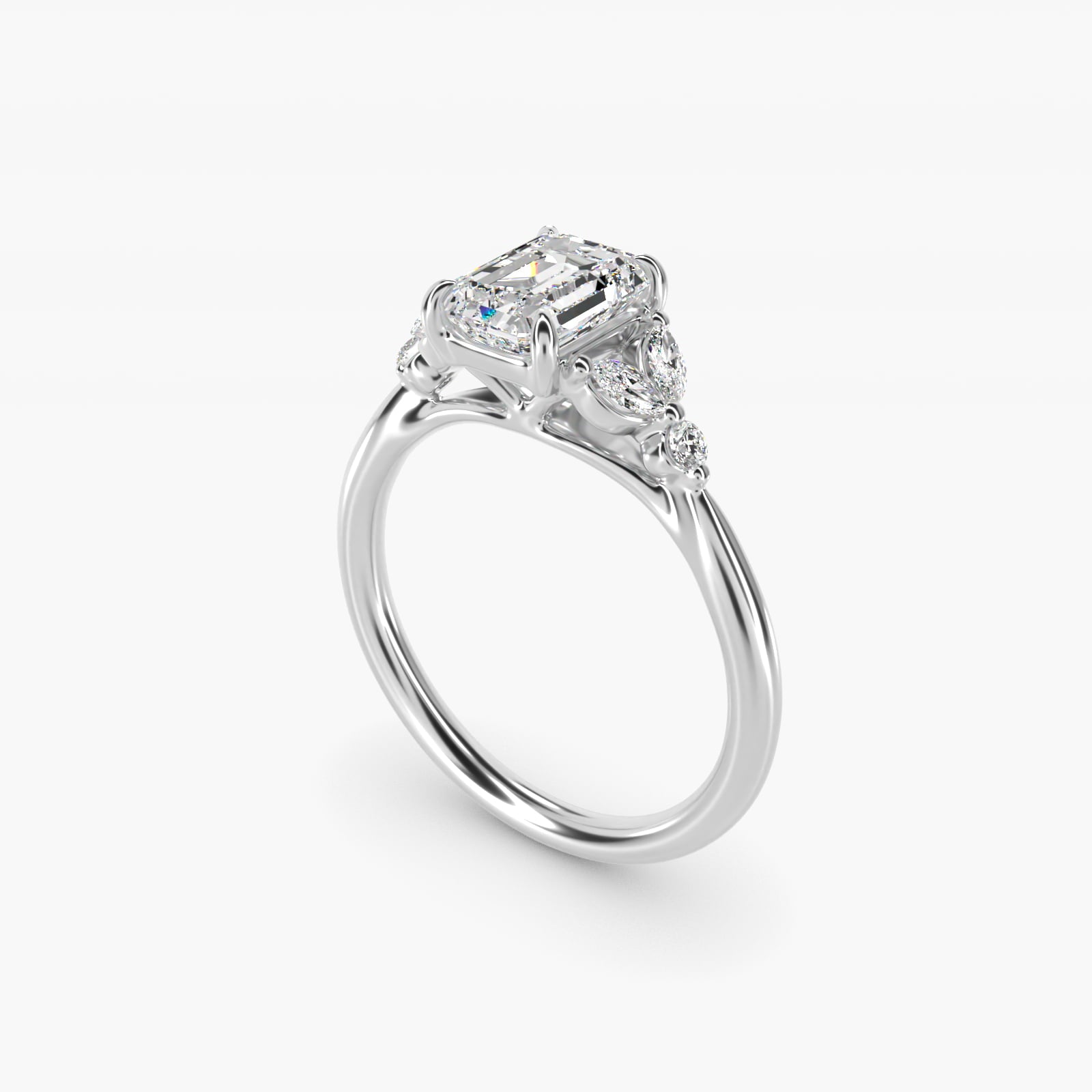 Floral Marquise Diamond Engagement Ring in 14k White Gold - Emerald Center