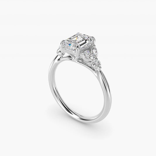 Floral Marquise Diamond Engagement Ring in 14k White Gold - Emerald Center