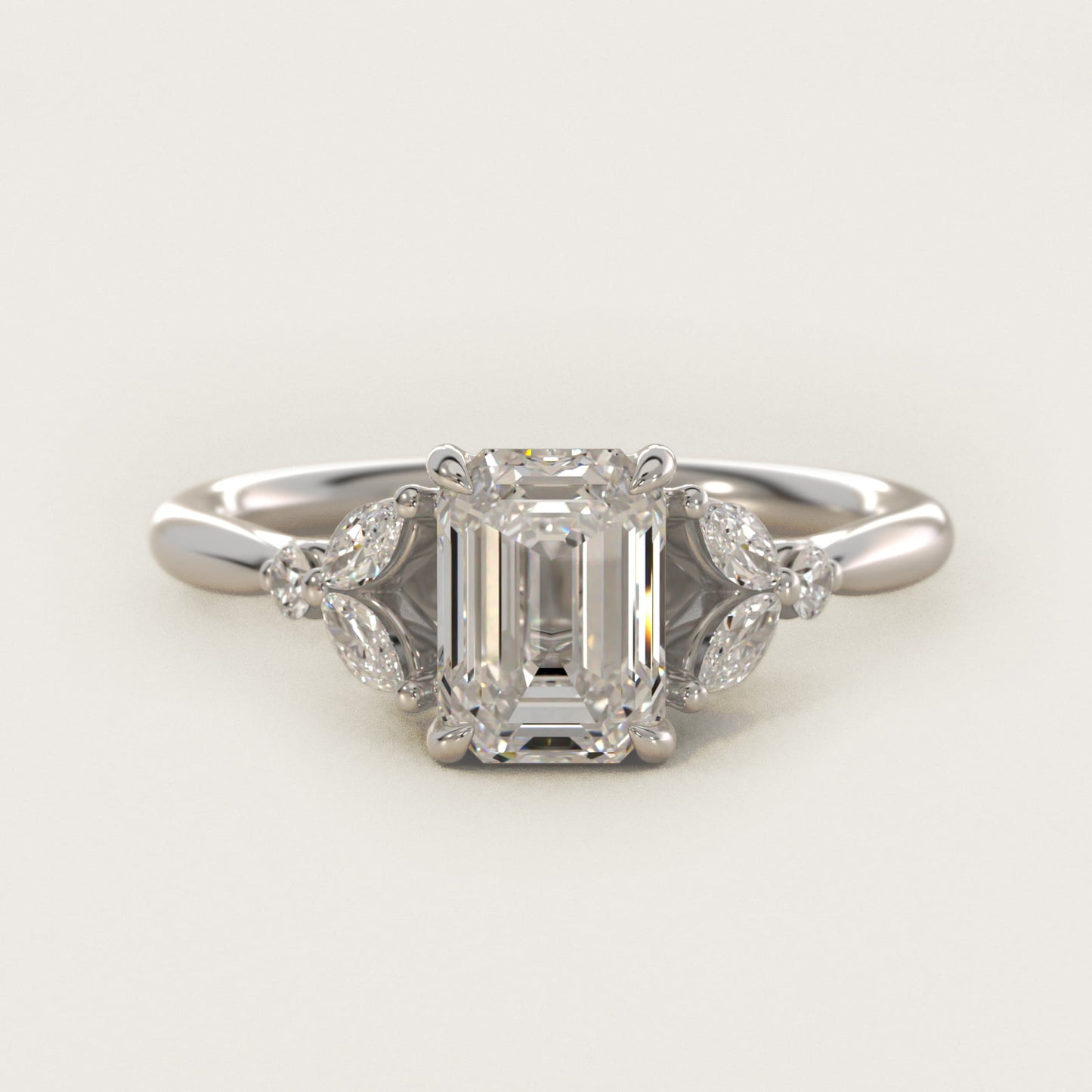 Floral Marquise Diamond Engagement Ring in Platinum - Emerald Center