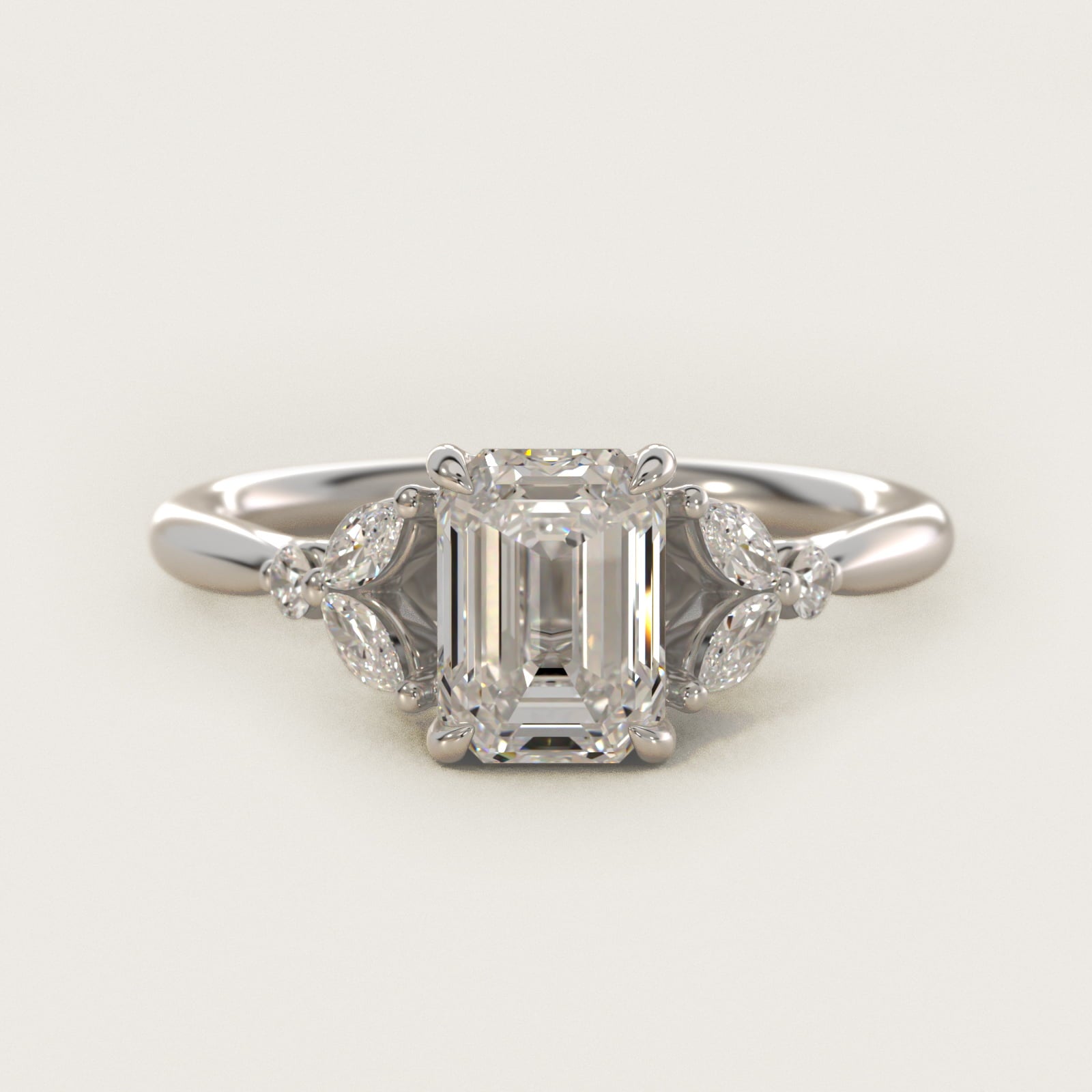 Floral Marquise Diamond Engagement Ring in Platinum - Emerald Center