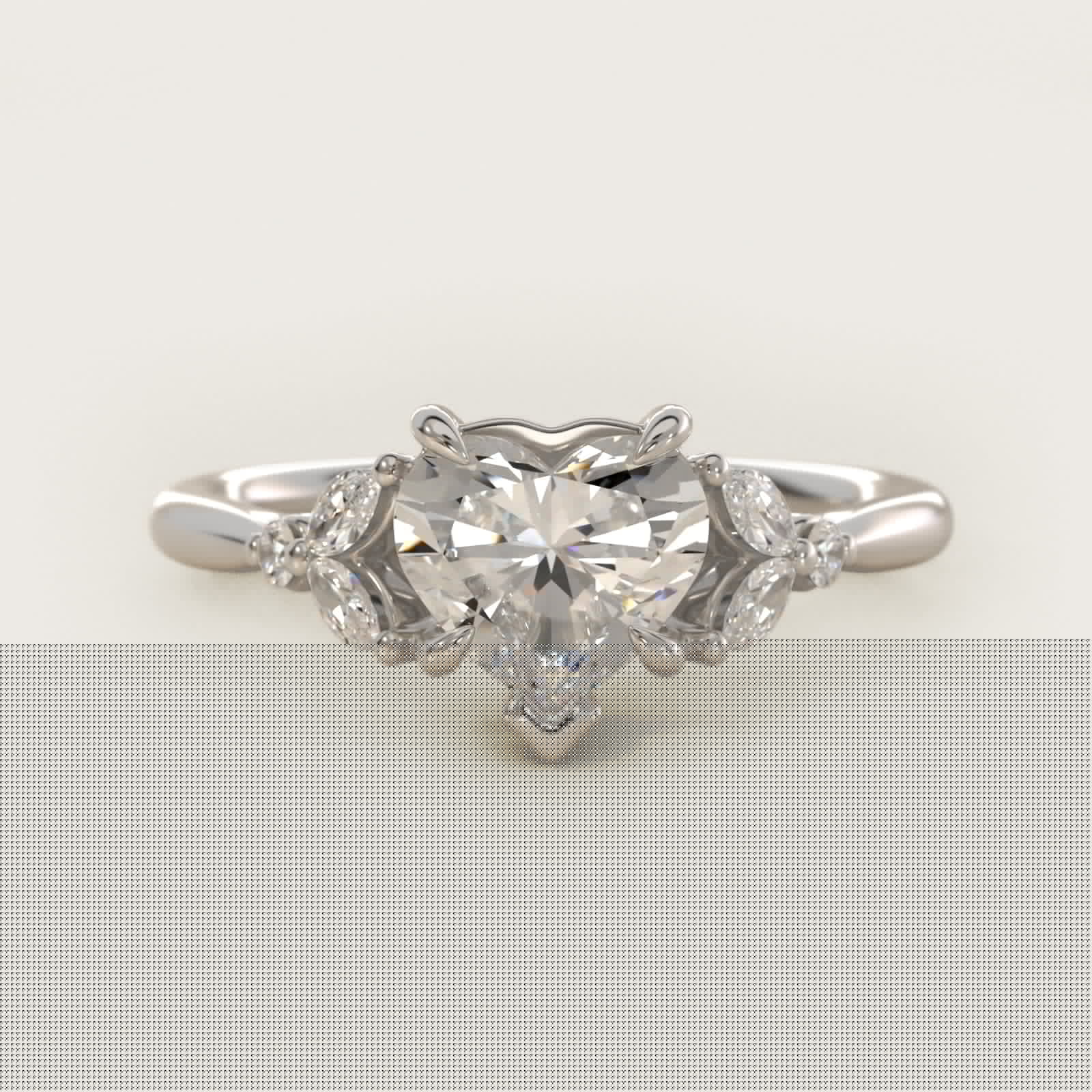 Floral Marquise Diamond Engagement Ring in 18k White Gold - Heart Center