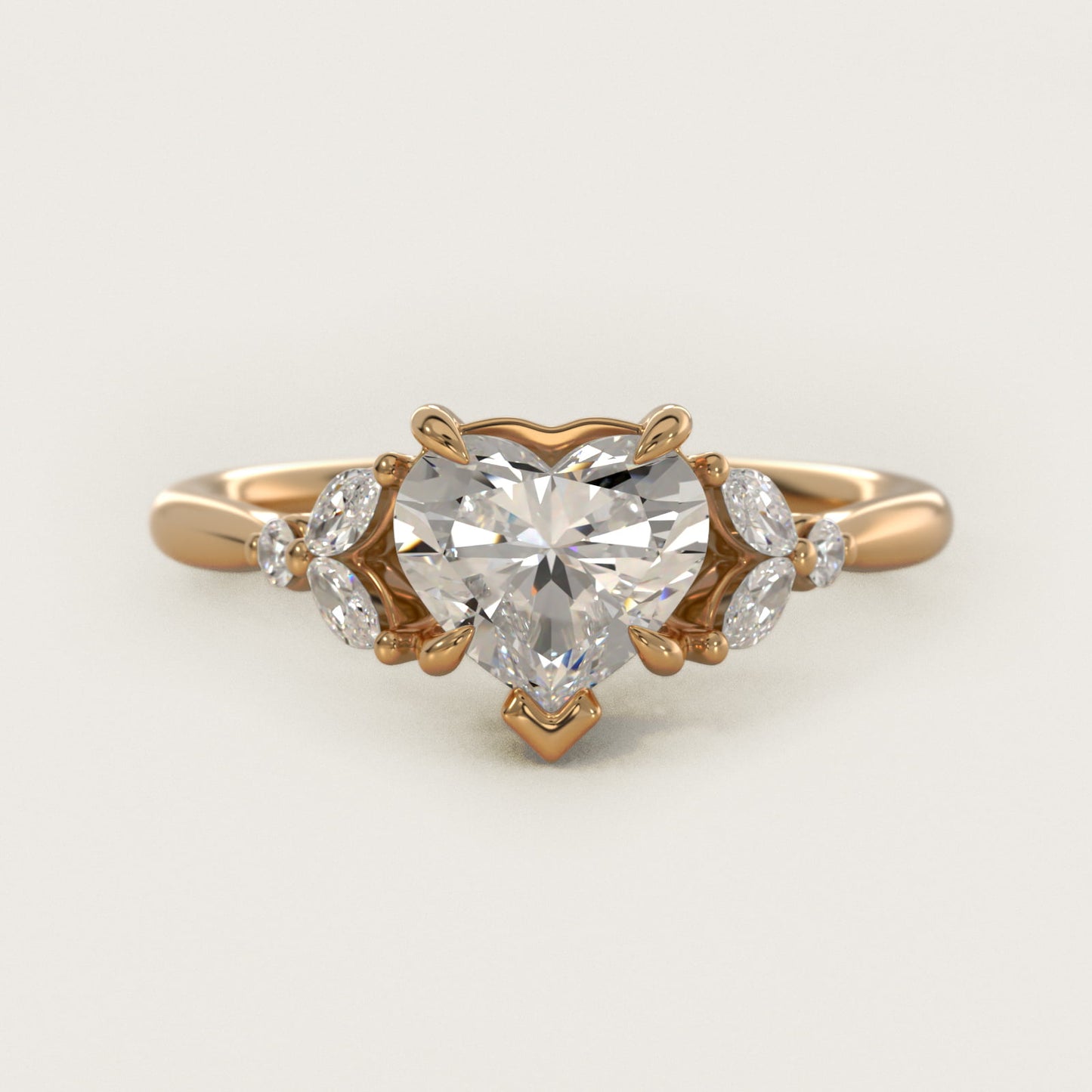 Floral Marquise Diamond Engagement Ring in 14k Yellow Gold - Heart Center