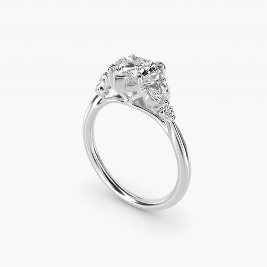Floral Marquise Diamond Engagement Ring in Platinum - Heart Center