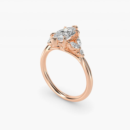 Floral Marquise Diamond Engagement Ring in 14k Rose Gold - Marquise Center