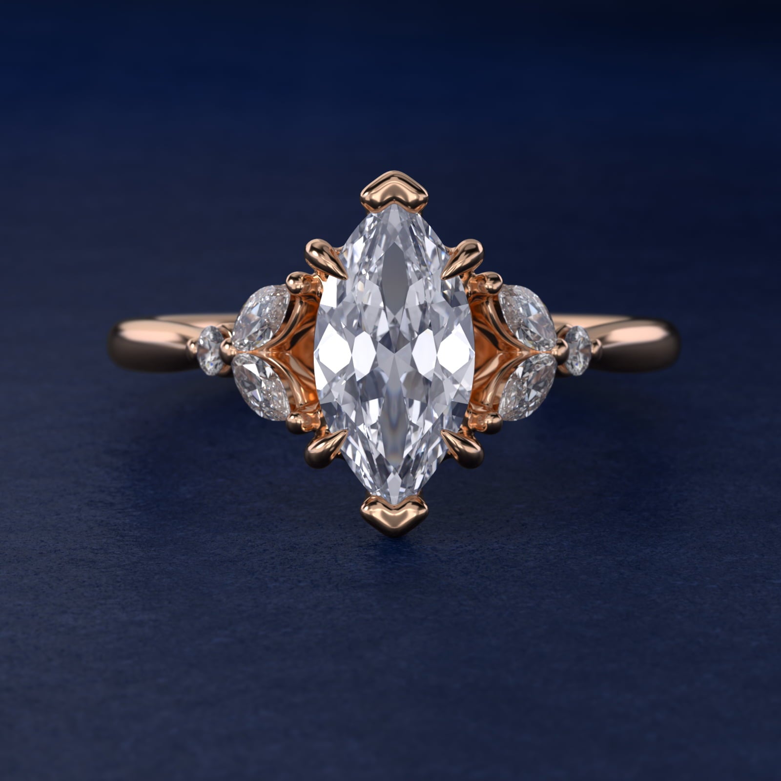 Floral Marquise Diamond Engagement Ring in 14k Rose Gold - Marquise Center