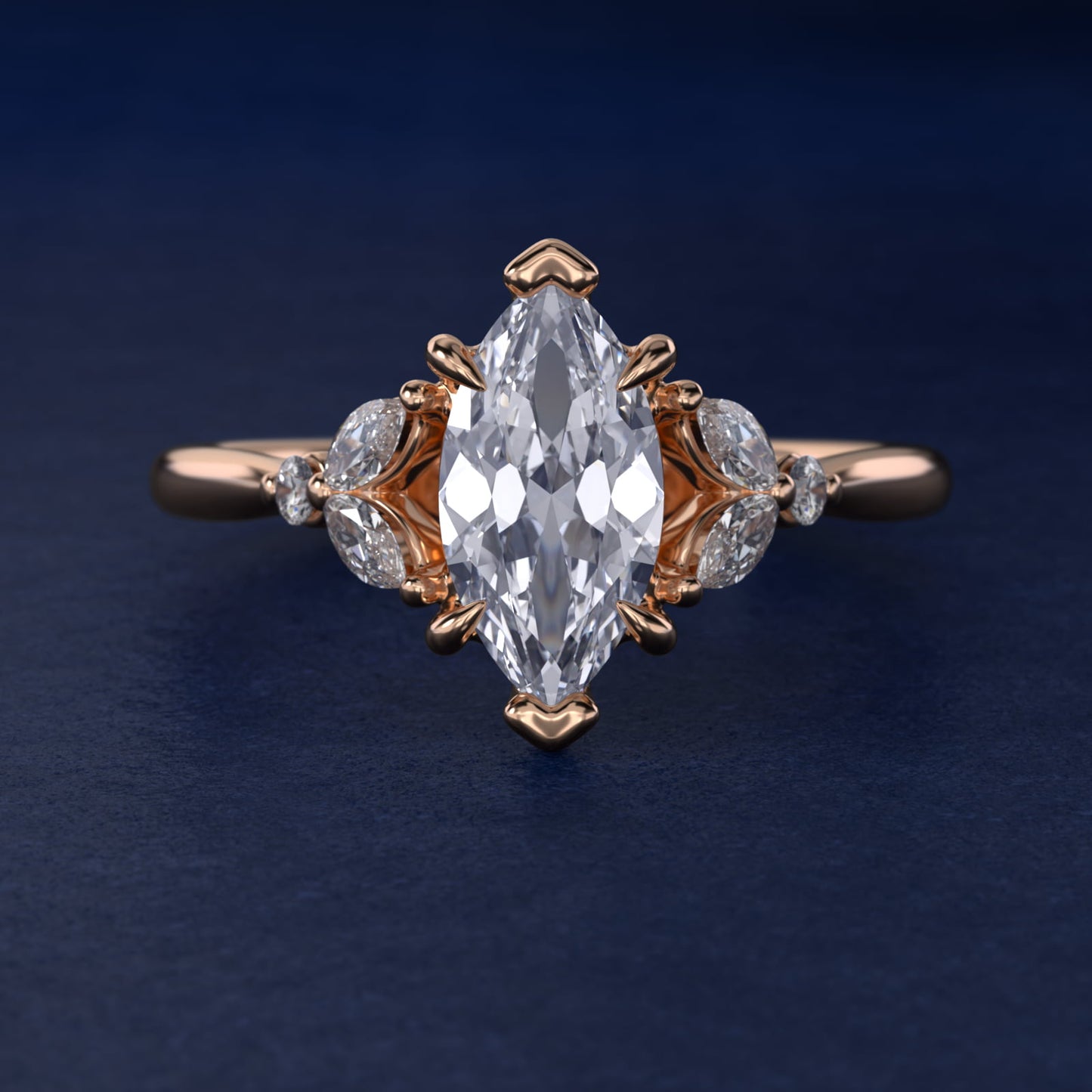 Floral Marquise Diamond Engagement Ring in 18k Rose Gold - Marquise Center