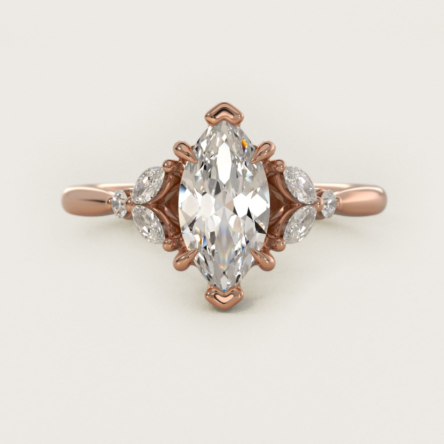 Floral Marquise Diamond Engagement Ring in 18k Rose Gold - Marquise Center