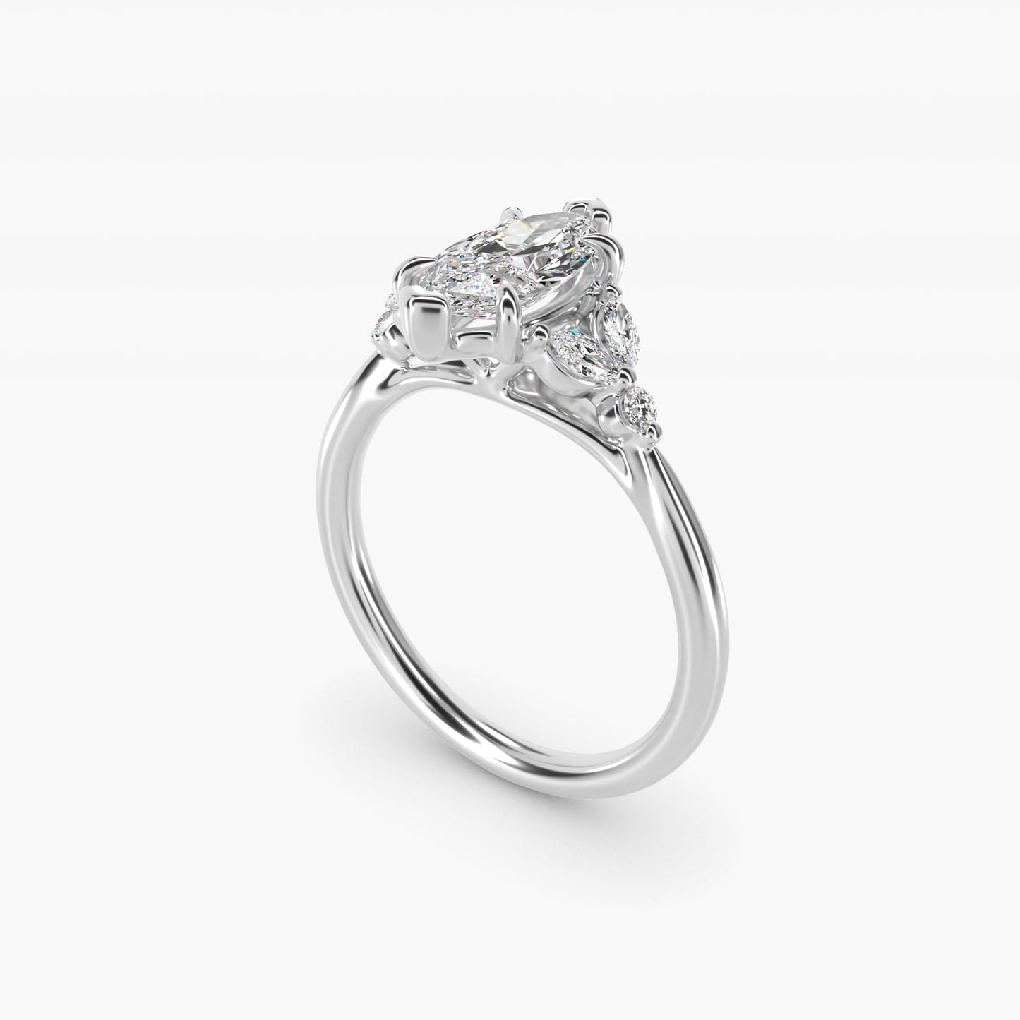 Floral Marquise Diamond Engagement Ring in 18k White Gold - Marquise Center