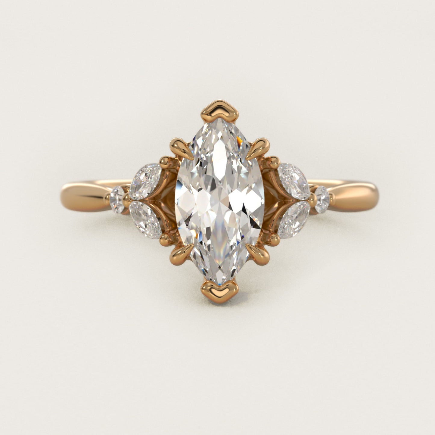 Floral Marquise Diamond Engagement Ring in 14k Yellow Gold - Marquise Center