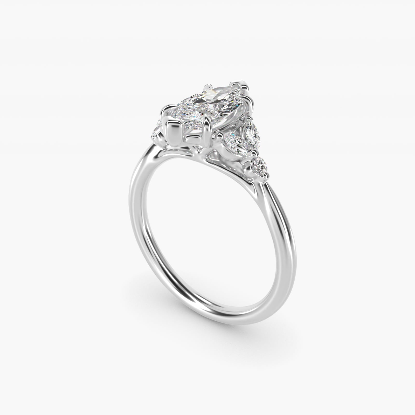 Floral Marquise Diamond Engagement Ring in Platinum - Marquise Center
