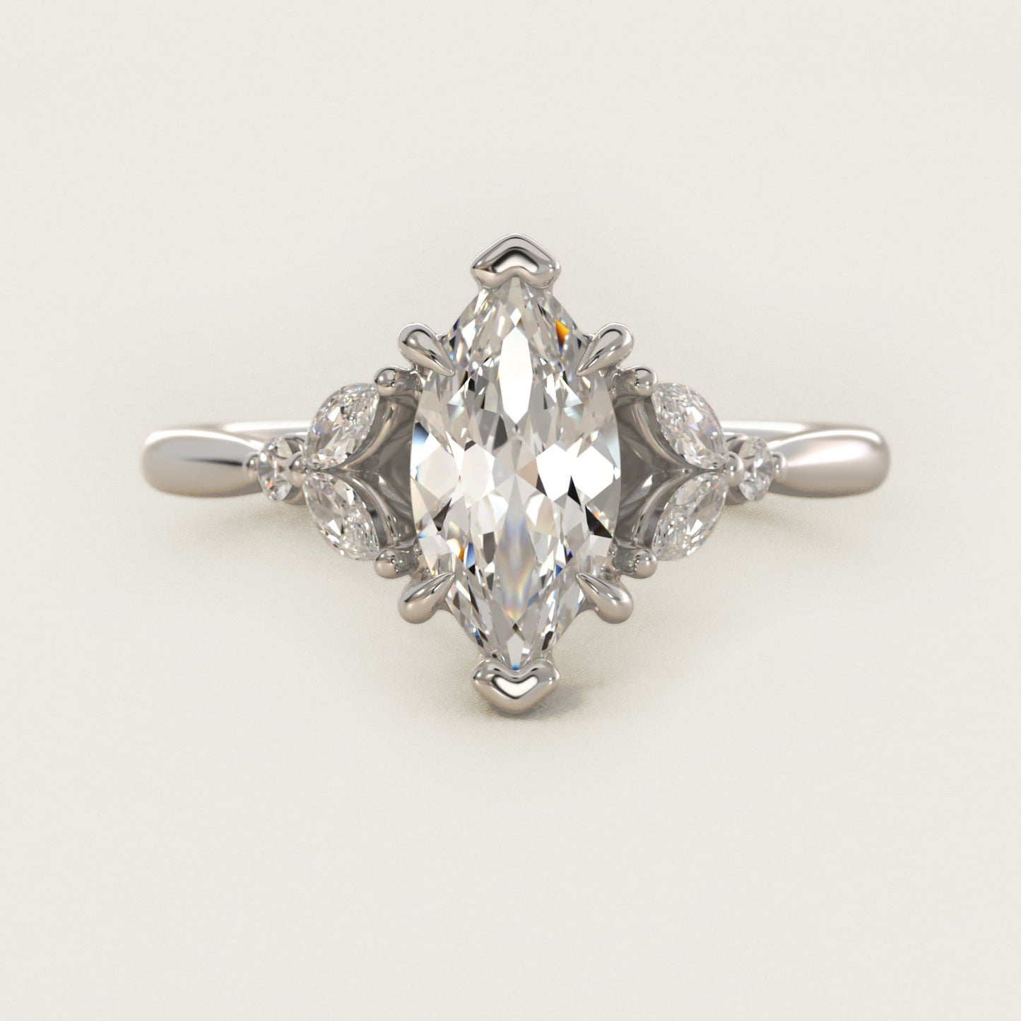 Floral Marquise Diamond Engagement Ring in Platinum - Marquise Center