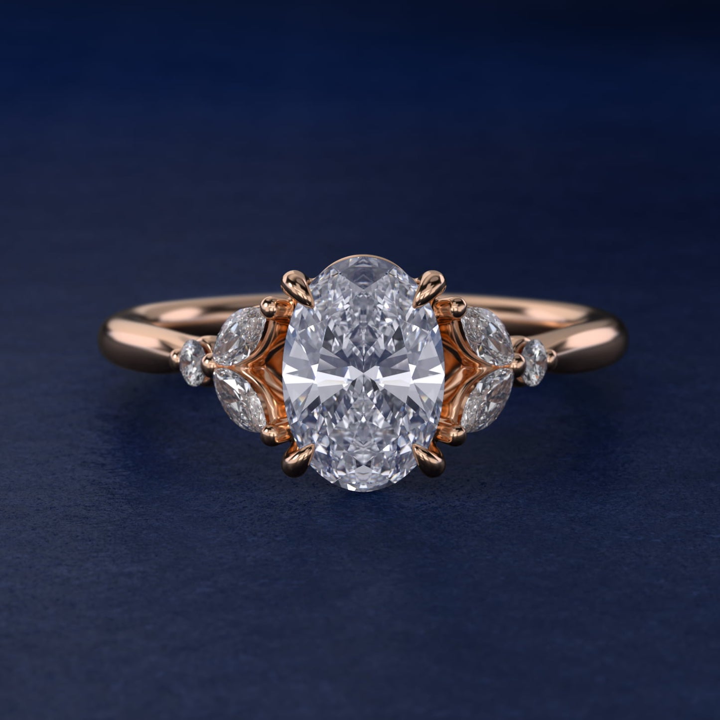 Floral Marquise Diamond Engagement Ring in 14k Rose Gold - Oval Center
