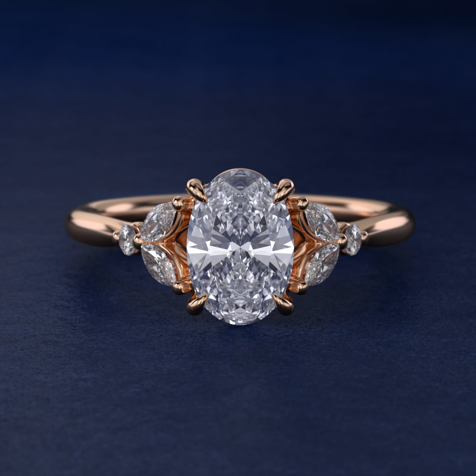 Floral Marquise Diamond Engagement Ring in 14k Rose Gold - Oval Center