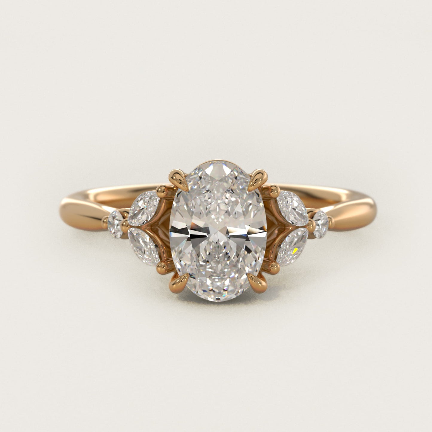 Floral Marquise Diamond Engagement Ring in 18k Yellow Gold - Oval Center