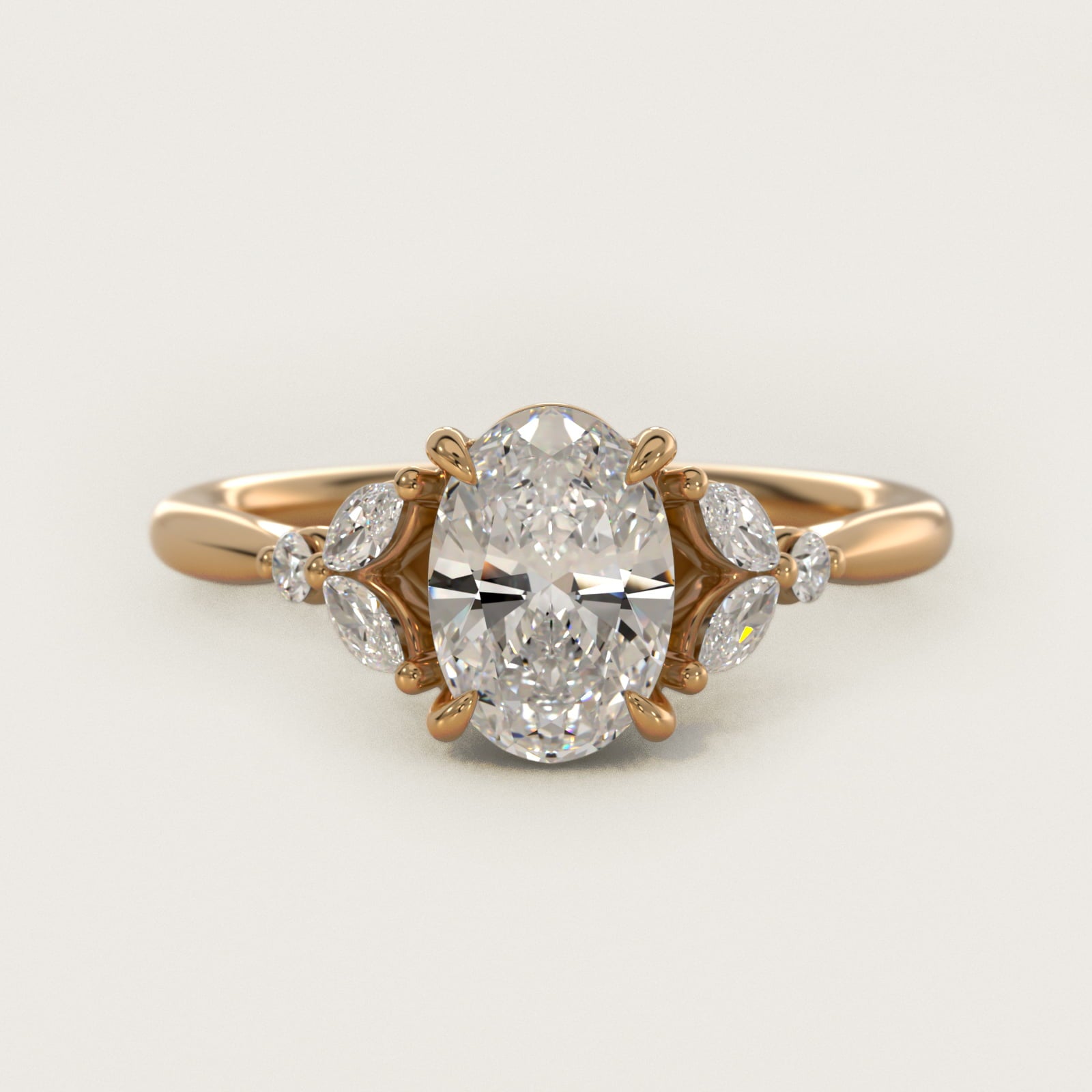 Floral Marquise Diamond Engagement Ring in 18k Yellow Gold - Oval Center