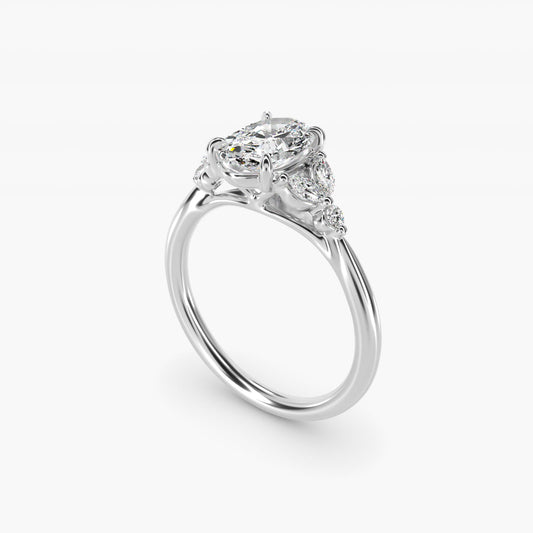 Floral Marquise Diamond Engagement Ring in Platinum - Oval Center
