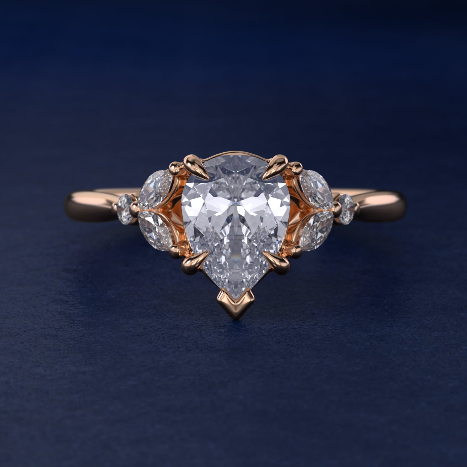Floral Marquise Diamond Engagement Ring in 18k Rose Gold - Pear Center