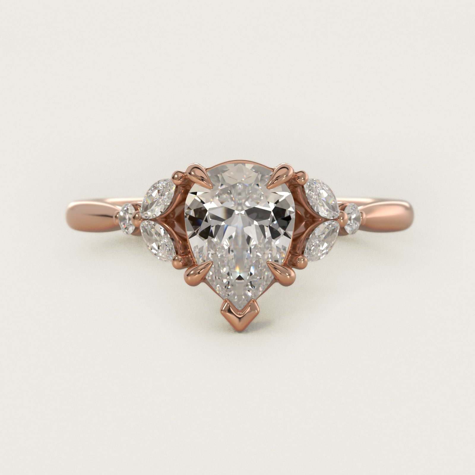 Floral Marquise Diamond Engagement Ring in 18k Rose Gold - Pear Center