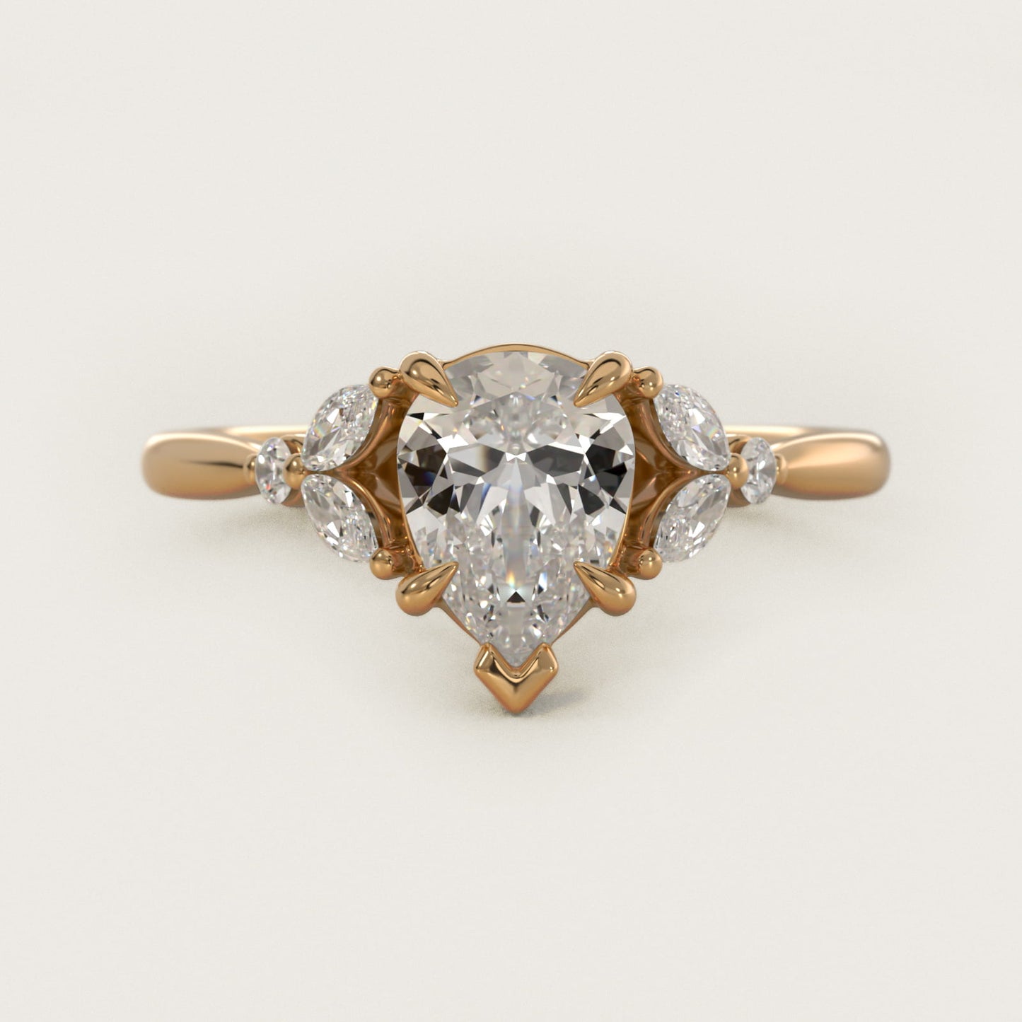 Floral Marquise Diamond Engagement Ring in 14k Yellow Gold - Pear Center