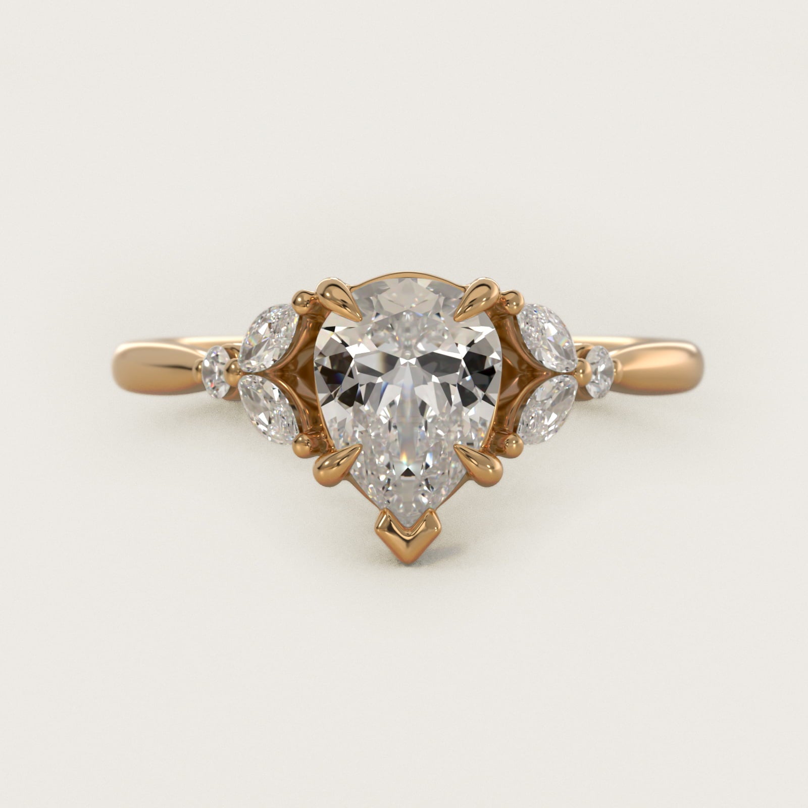 Floral Marquise Diamond Engagement Ring in 18k Yellow Gold - Pear Center