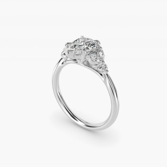 Floral Marquise Diamond Engagement Ring in Platinum - Pear Center