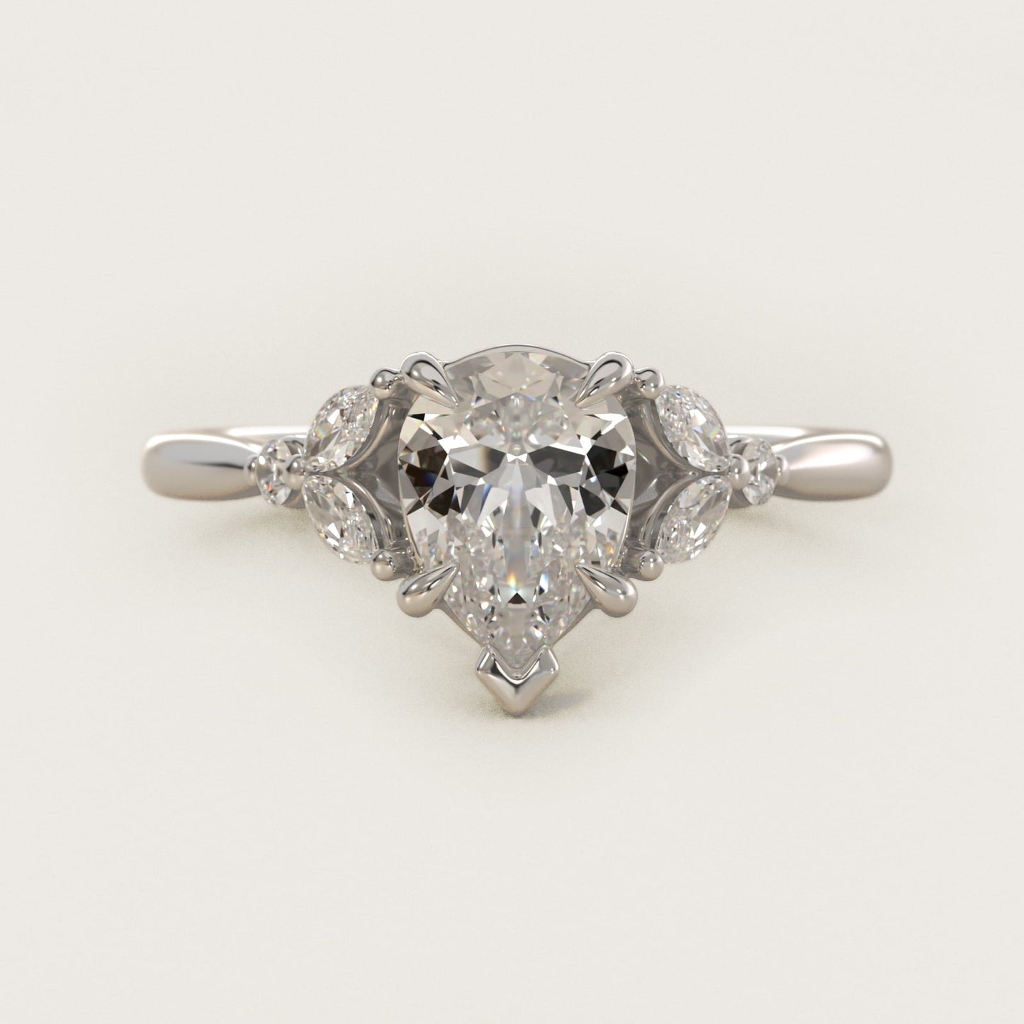 Floral Marquise Diamond Engagement Ring in Platinum - Pear Center