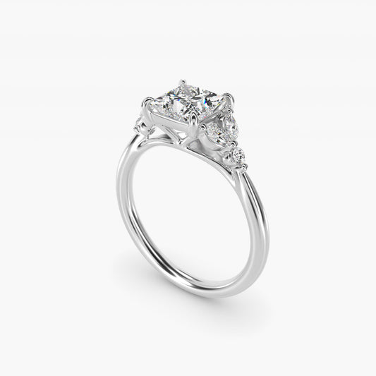 Floral Marquise Diamond Engagement Ring in 18k White Gold - Princess Center