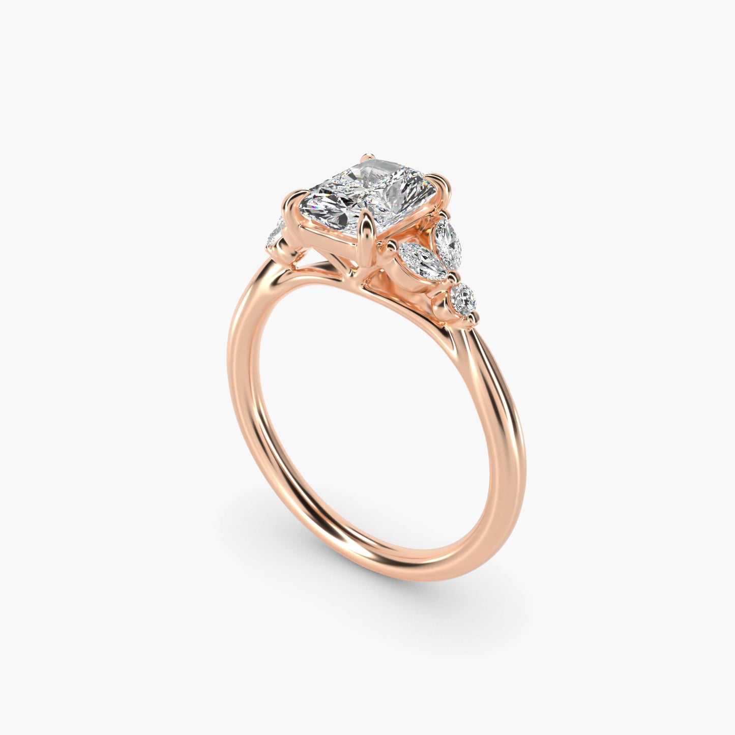 Floral Marquise Diamond Engagement Ring in 14k Rose Gold - Radiant Center