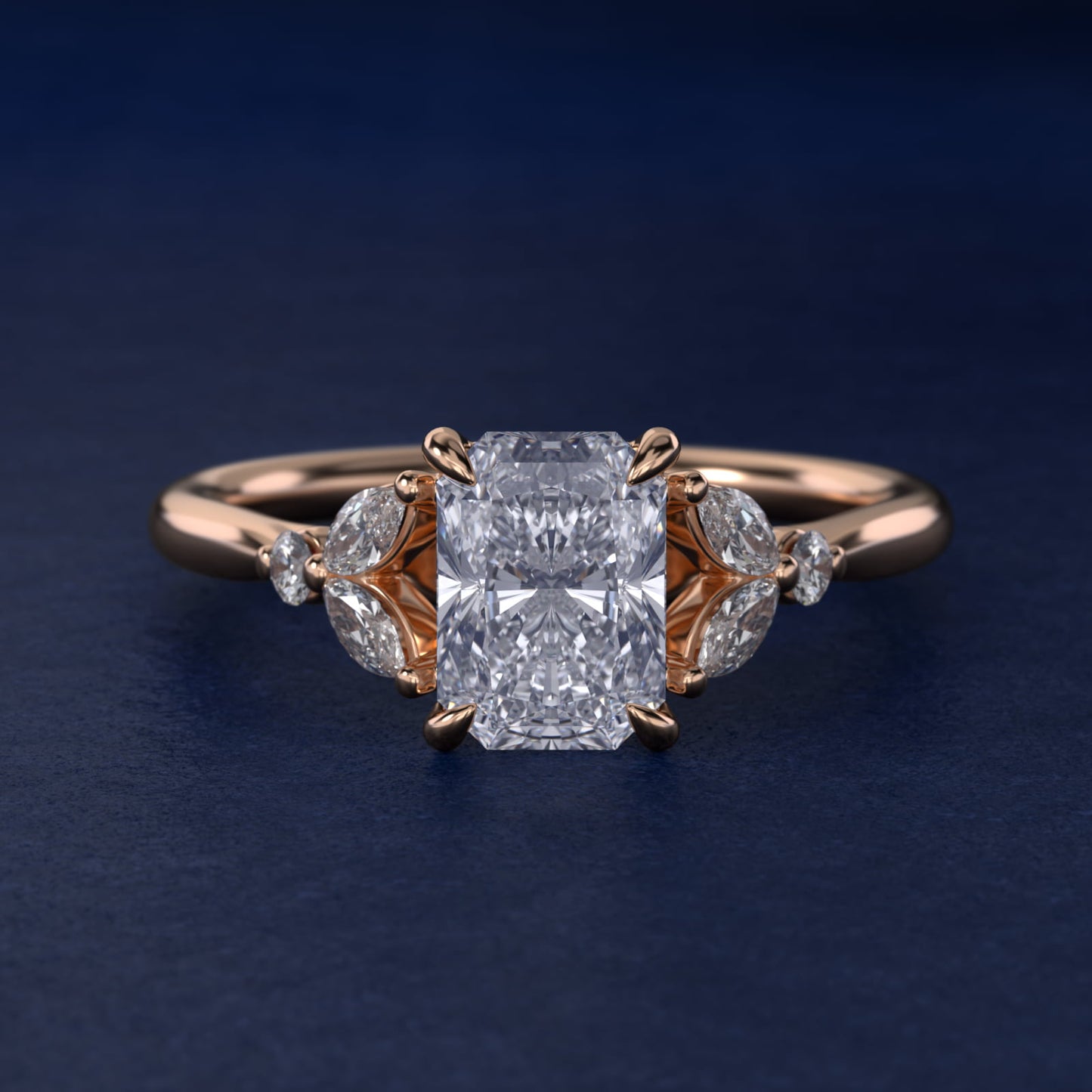 Floral Marquise Diamond Engagement Ring in 14k Rose Gold - Radiant Center