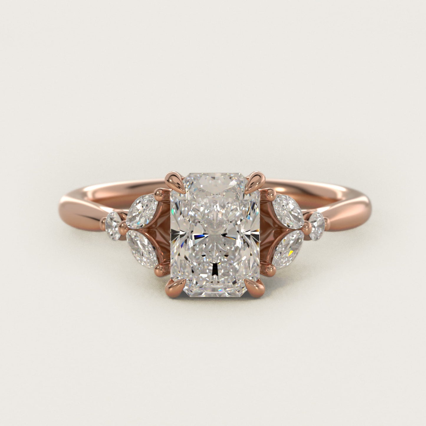 Floral Marquise Diamond Engagement Ring in 14k Rose Gold - Radiant Center