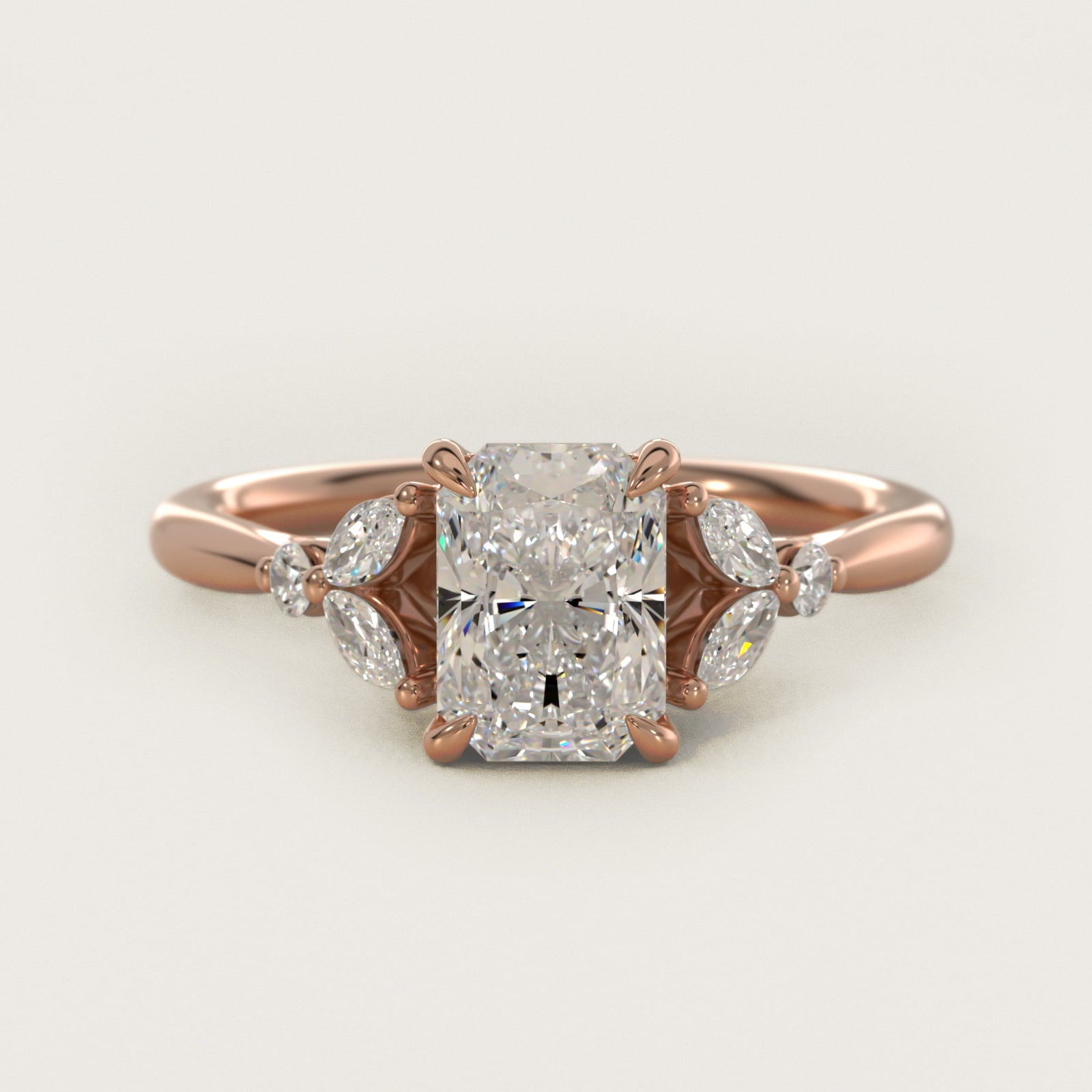 Floral Marquise Diamond Engagement Ring in 18k Rose Gold - Radiant Center