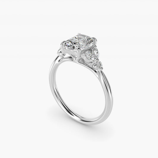 Floral Marquise Diamond Engagement Ring in 14k White Gold - Radiant Center