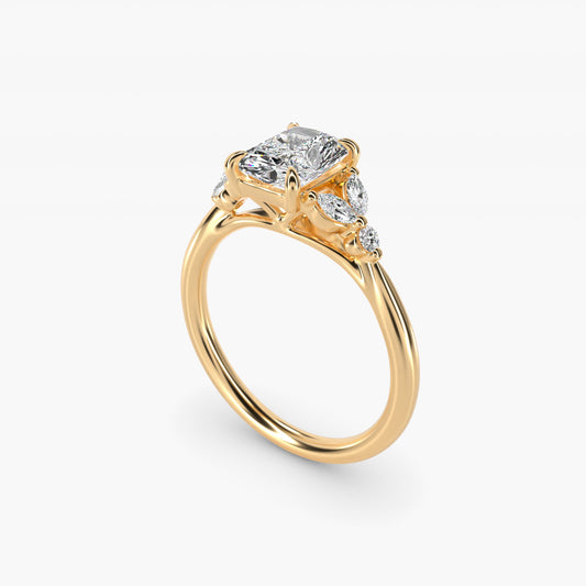 Floral Marquise Diamond Engagement Ring in 18k Yellow Gold - Radiant Center