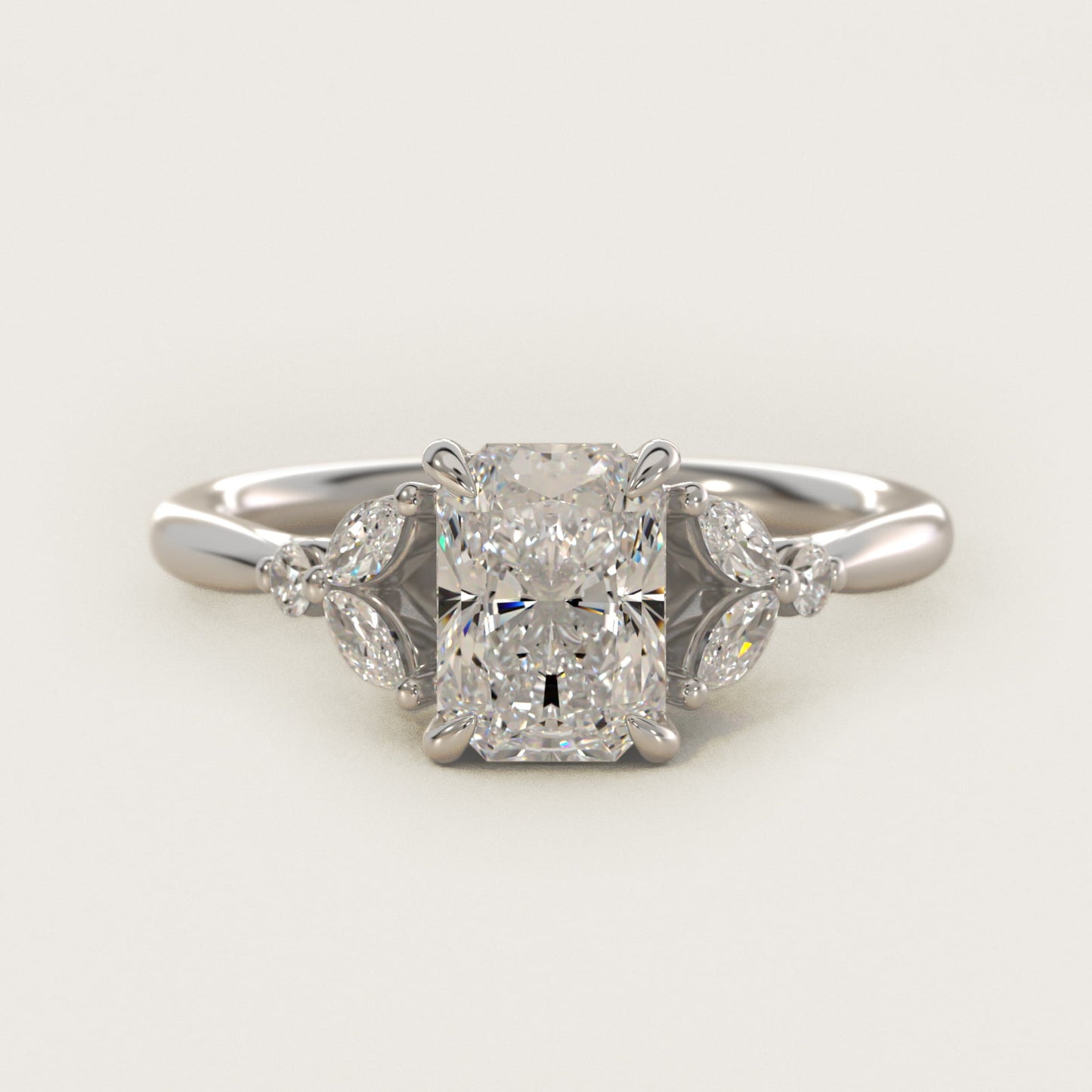 Floral Marquise Diamond Engagement Ring in Platinum - Radiant Center