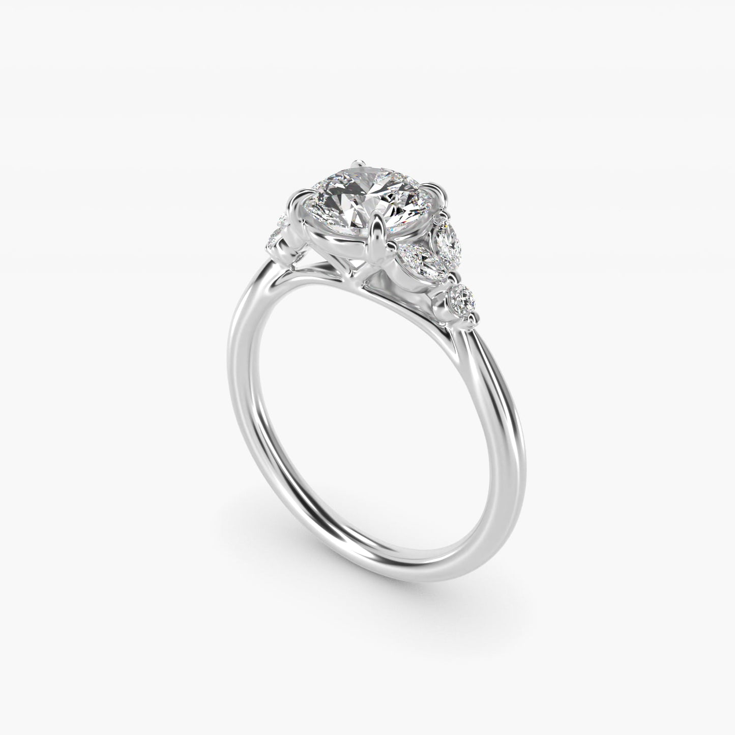 Floral Marquise Diamond Engagement Ring in Platinum - Round Center