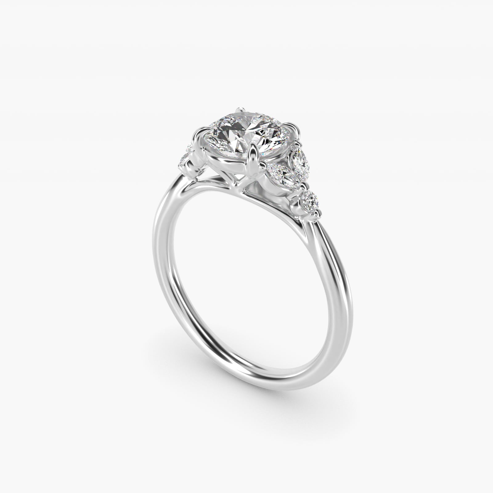 Floral Marquise Diamond Engagement Ring in Platinum - Round Center