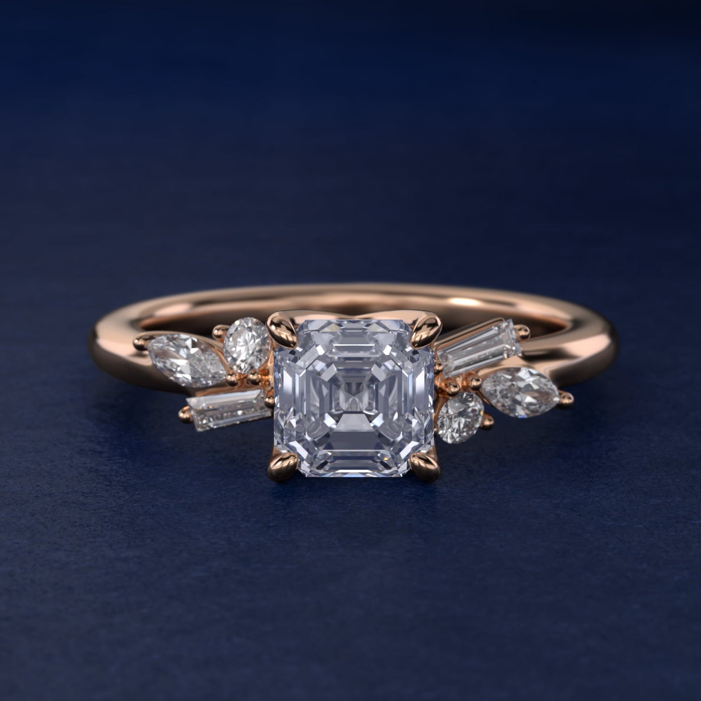 Floral Motif Diamond Accent Side Stone Engagement Ring In 18k Rose Gold By James Allen - Asscher Center