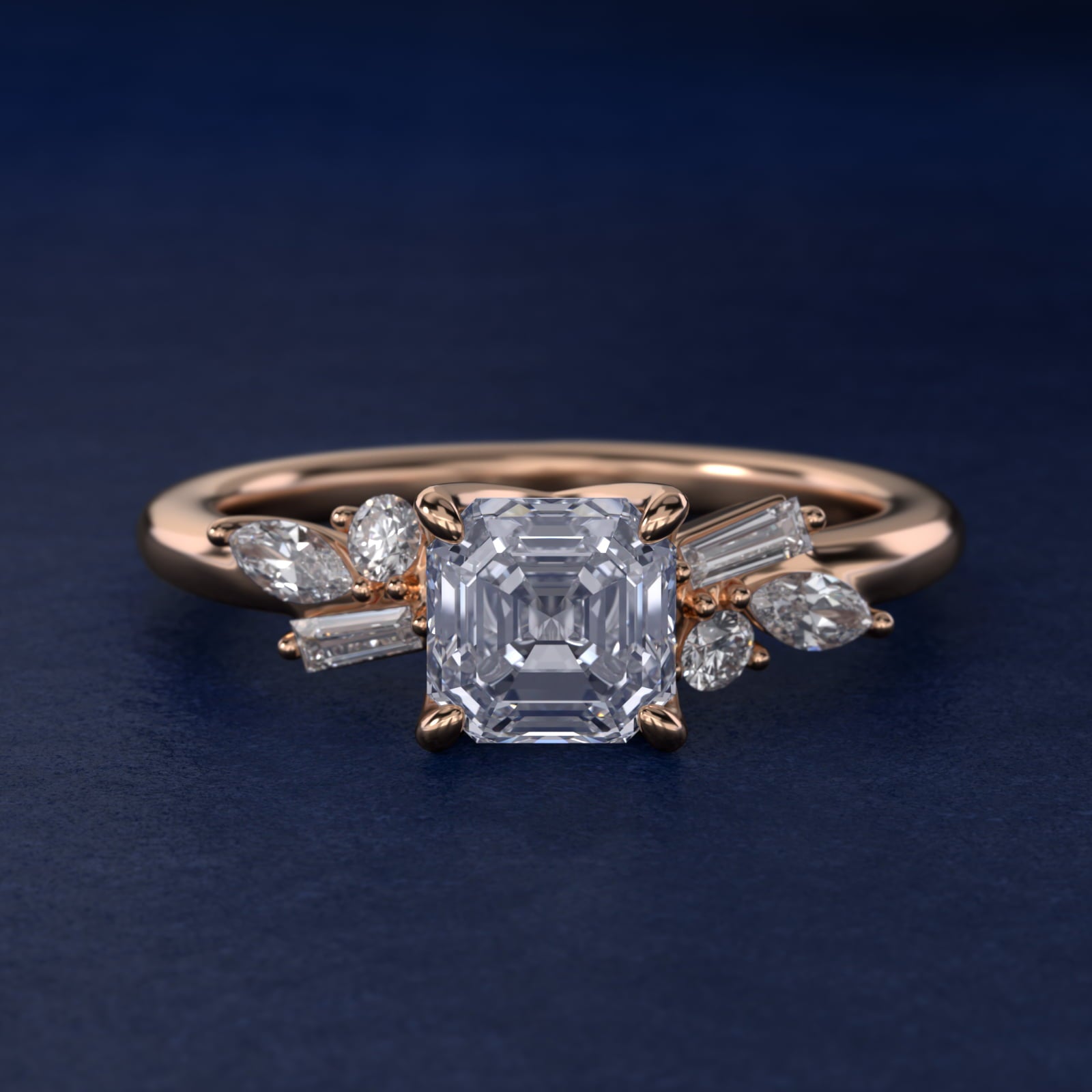 Floral Motif Diamond Accent Side Stone Engagement Ring In 18k Rose Gold By James Allen - Asscher Center