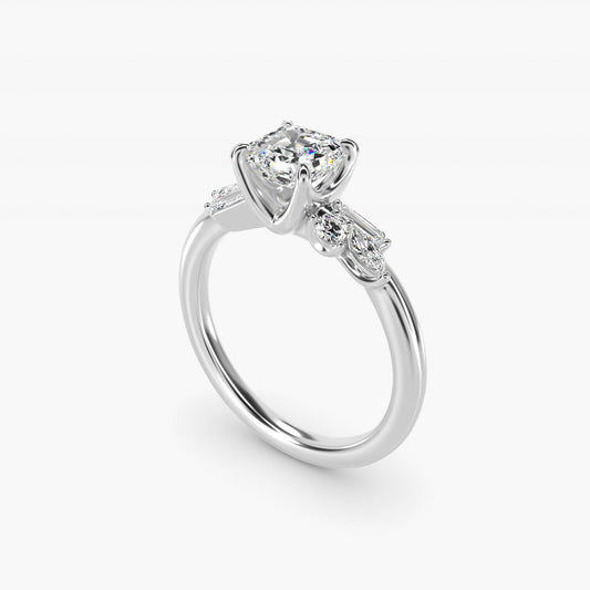 Floral Motif Diamond Accent Side Stone Engagement Ring In 14K White Gold By James Allen - Asscher Center
