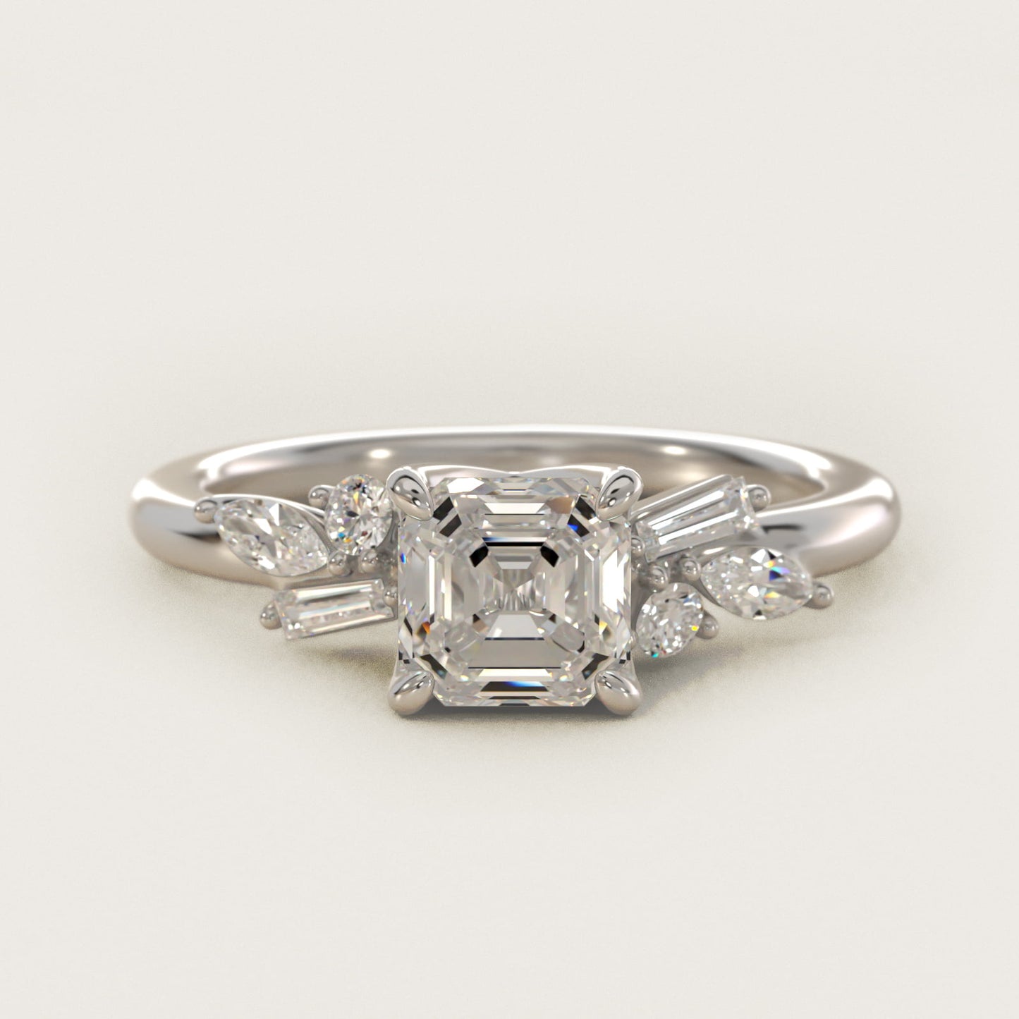 Floral Motif Diamond Accent Side Stone Engagement Ring In 18k White Gold By James Allen - Asscher Center