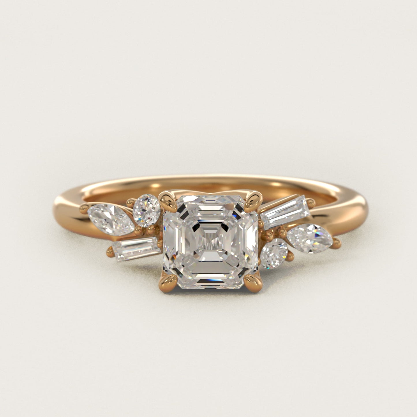 Floral Motif Diamond Accent Side Stone Engagement Ring In 18k Yellow Gold By James Allen - Asscher Center
