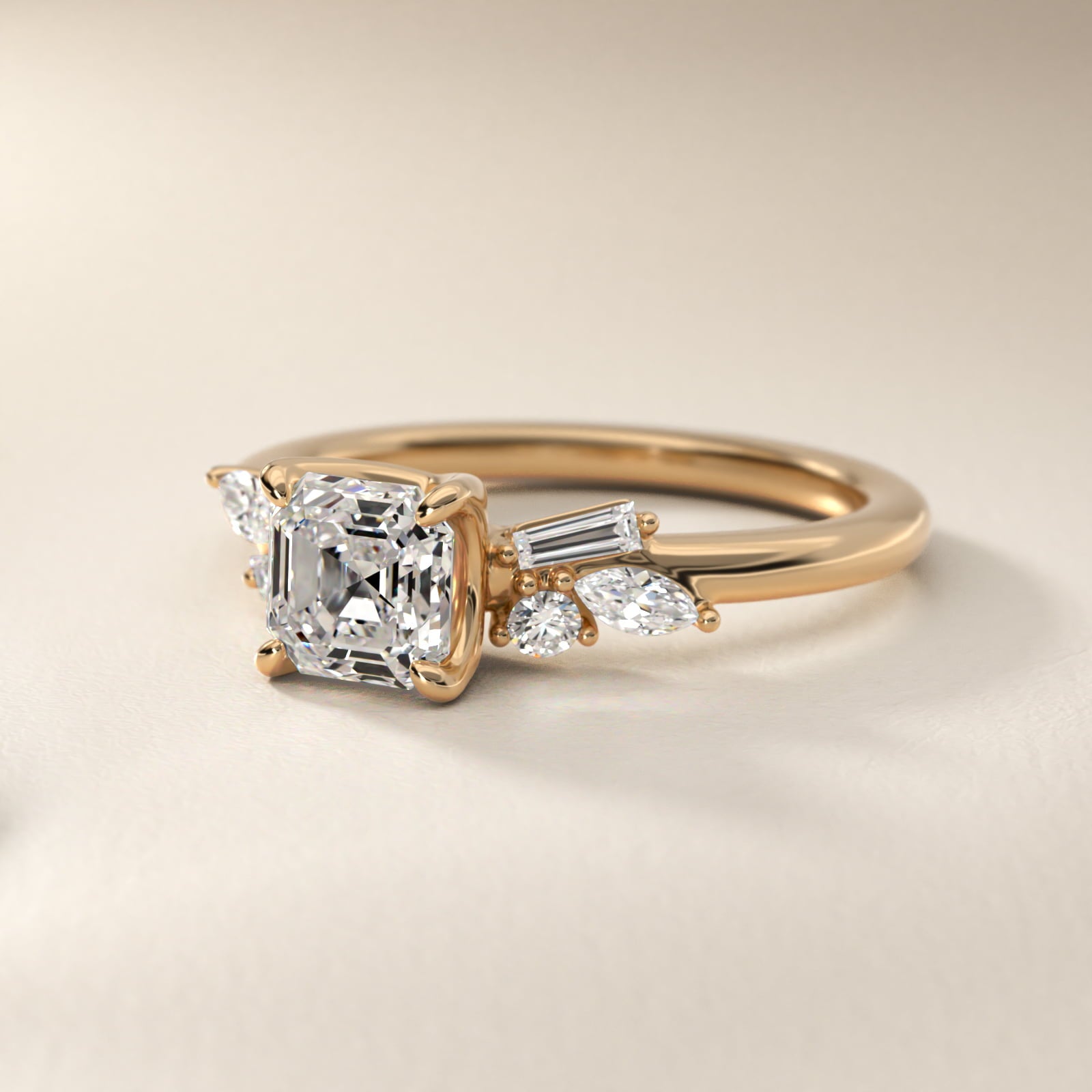 Floral Motif Diamond Accent Side Stone Engagement Ring In 14K Yellow Gold By James Allen - Asscher Center