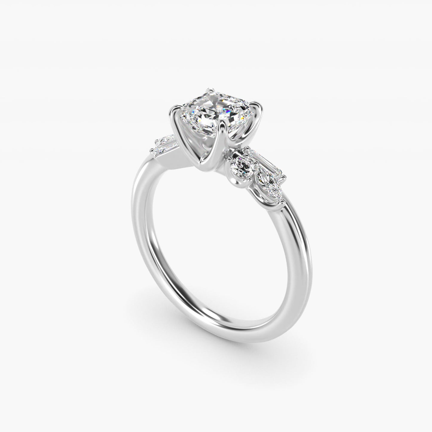 Floral Motif Diamond Accent Side Stone Engagement Ring In Platinum By James Allen - Asscher Center