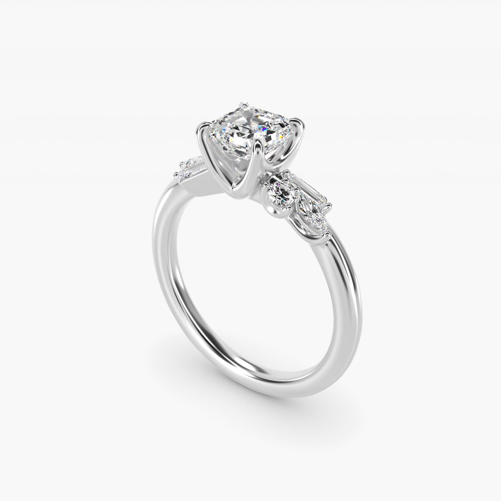 Floral Motif Diamond Accent Side Stone Engagement Ring In Platinum By James Allen - Asscher Center