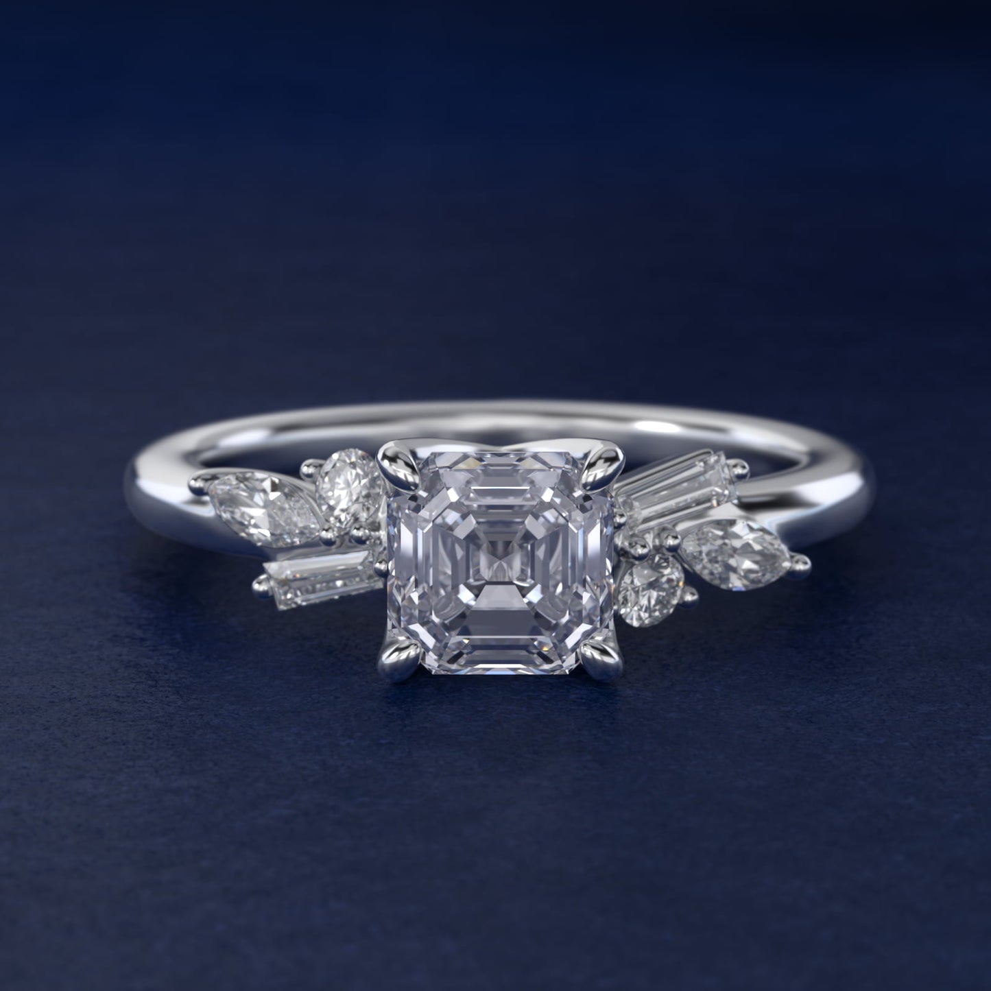 Floral Motif Diamond Accent Side Stone Engagement Ring In Platinum By James Allen - Asscher Center