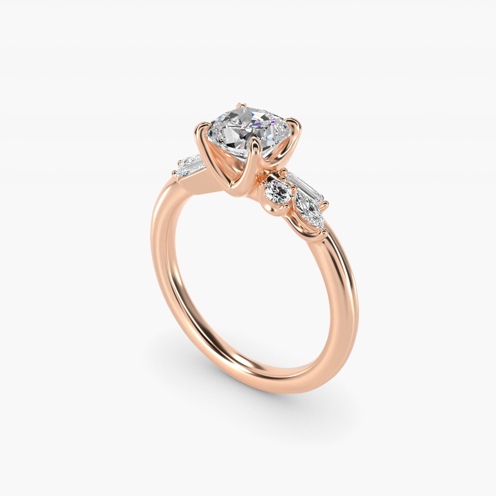 Floral Motif Diamond Accent Side Stone Engagement Ring In 18k Rose Gold By James Allen - Cushion Center