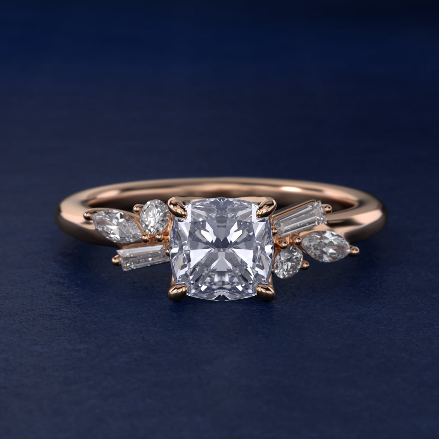 Floral Motif Diamond Accent Side Stone Engagement Ring In 18k Rose Gold By James Allen - Cushion Center