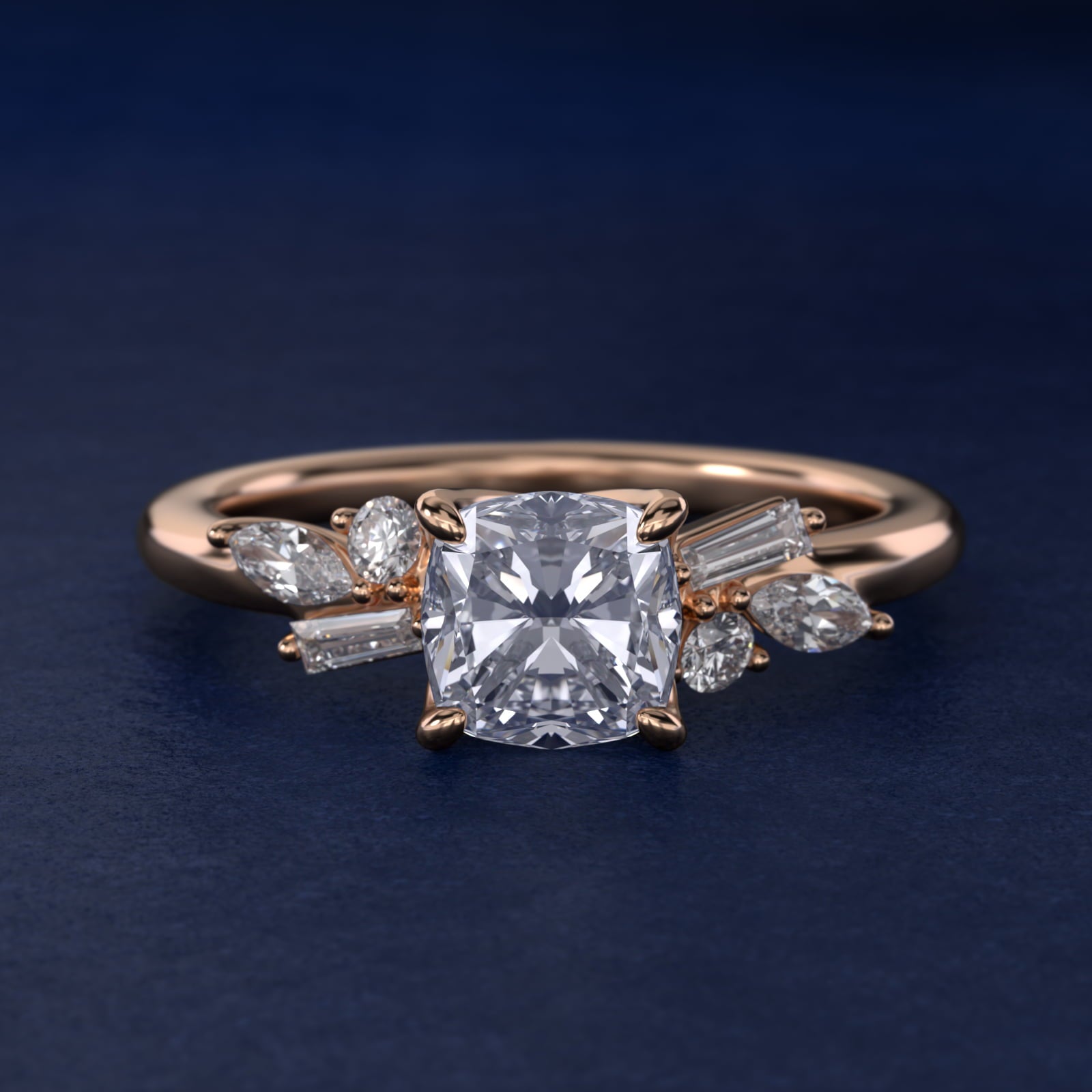 Floral Motif Diamond Accent Side Stone Engagement Ring In 18k Rose Gold By James Allen - Cushion Center